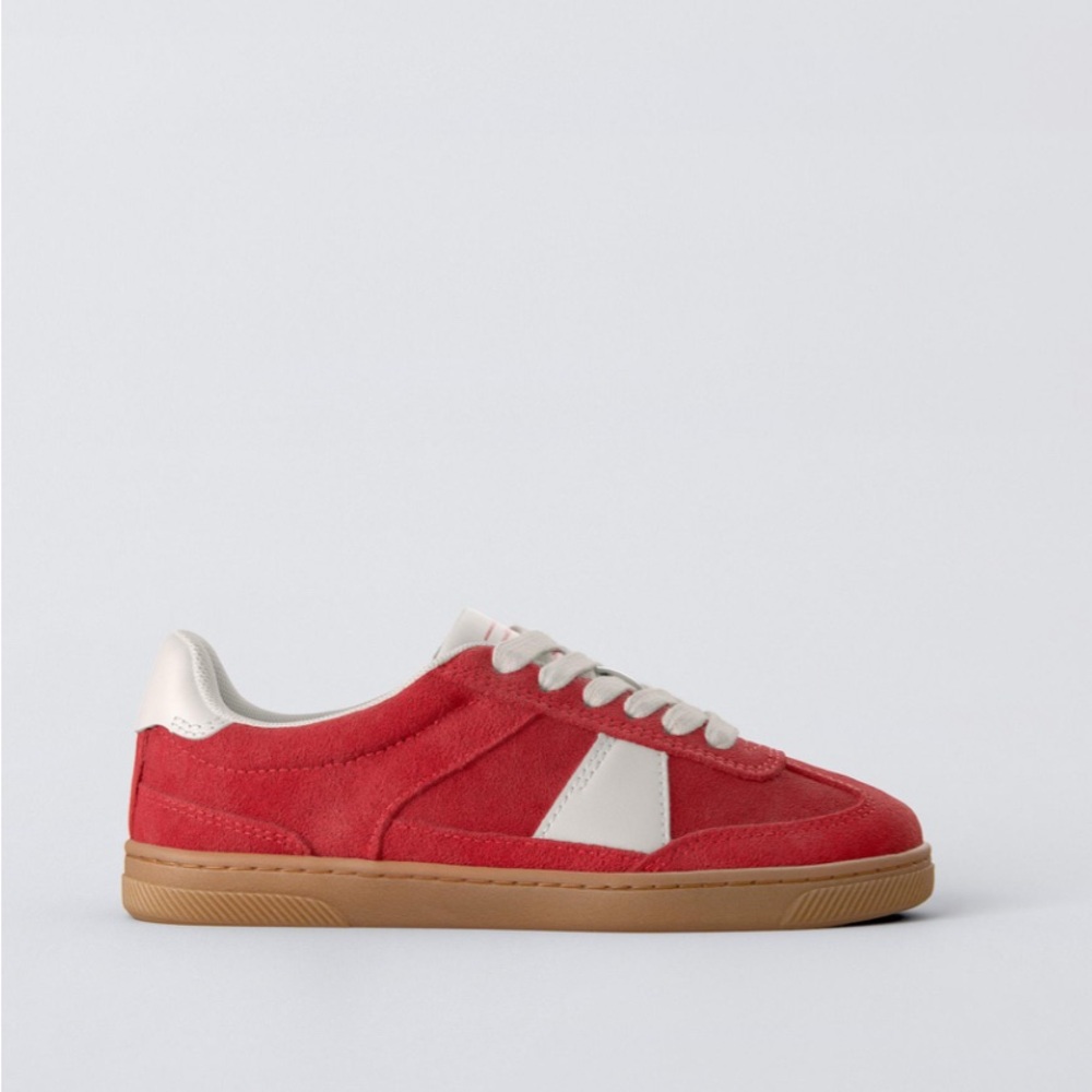 Red and White Suede Zara Sneakers